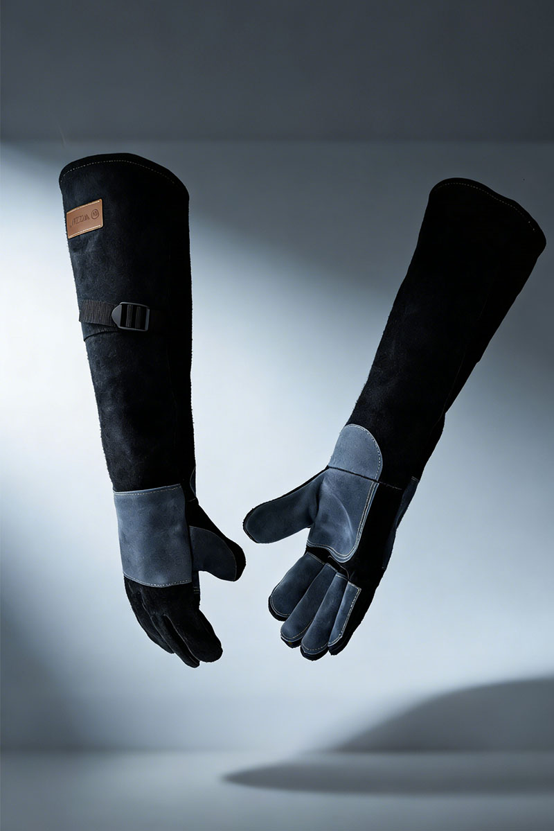 WZQH 23.6 In Leather Welding Gloves for Animal Handling,Grabbing Reptile, Grooming,Trips to Vet,BBQ,Fireplace.Puncture & Scratch Resistant, Bite Proof for Cat Dog Bird Falcon Livestock Snake L Black