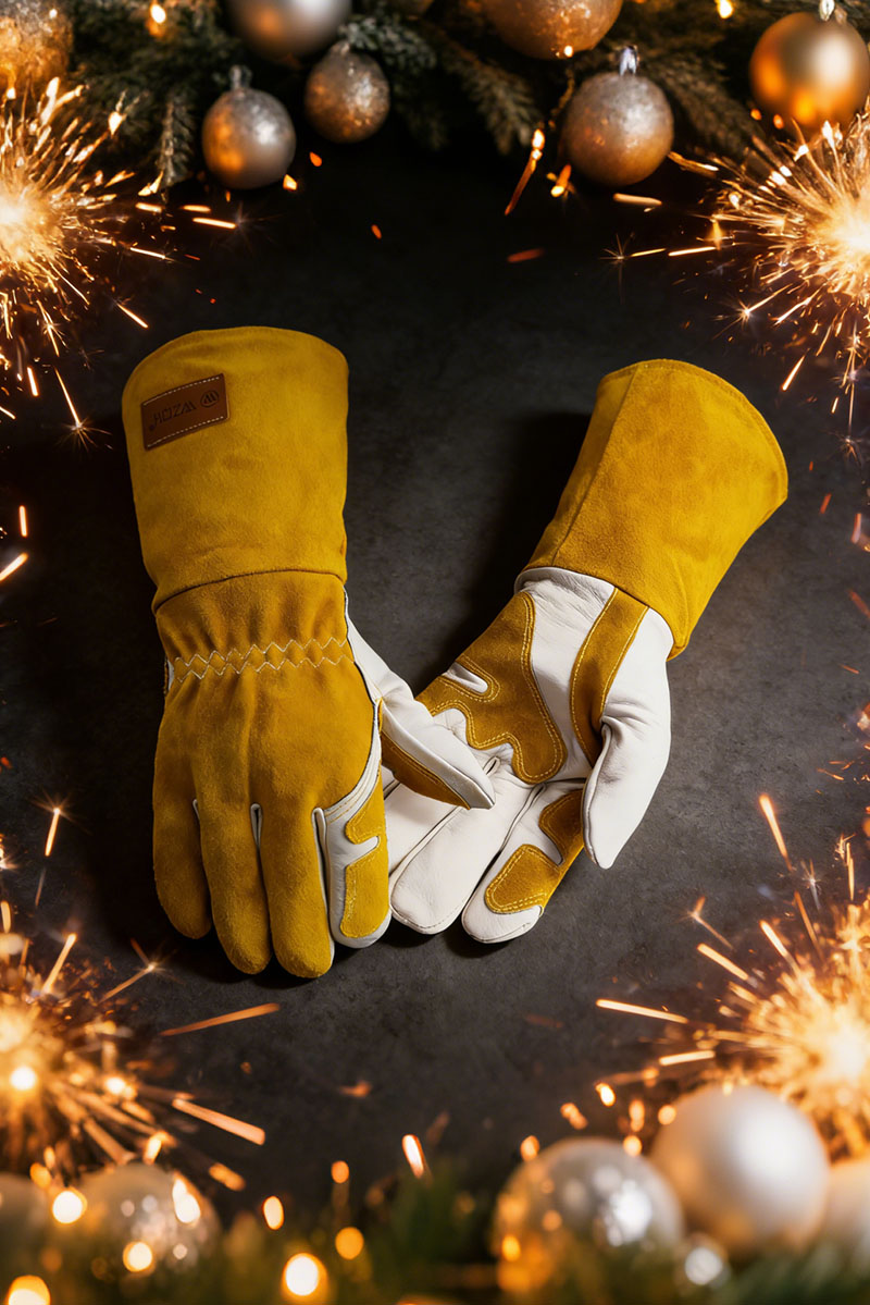 WZQH Professional MIG/TIG Welding Gloves Medium, Reinforced Palm & Thumb & Index Finger, Seamless Forefinger, Top Grain Leather Cowhide, Extremely Comfort and Flexible, 14 Inches for Extra Protection