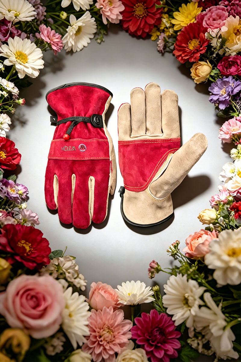 WZQH Leather Work Gloves for Women, Medium Glove for Gardening, Tig/Mig Welding, Construction, Chainsaw, Farm, Ranch, etc. Cowhide, Cotton Lined, Utility, Firm Grip, Durable. Rose Red - Grey M