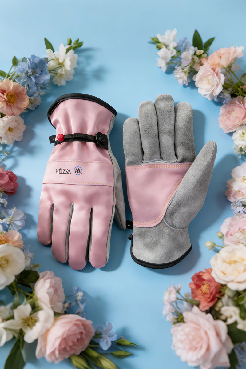 WZQH Leather Work Gloves for Men or Women. Large Glove for Gardening, Tig/Mig Welding, Construction, Chainsaw, Farm, Ranch, etc. Cowhide, Cotton Lined, Utility, Firm Grip, Durable. Pink-Grey L