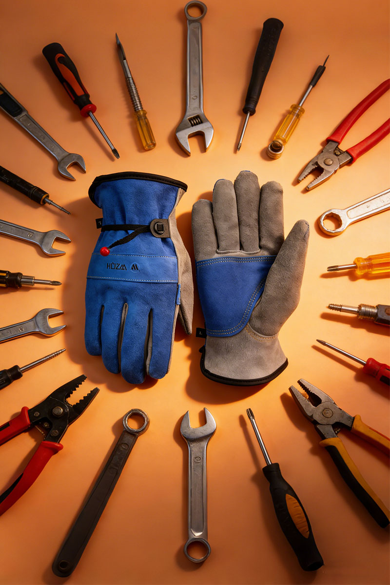 WZQH Leather Work Gloves for Men or Women. Large Glove for Gardening, Tig/Mig Welding, Construction, Chainsaw, Farm, Ranch, etc. Cowhide, Cotton Lined, Utility, Firm Grip, Durable. Blue-Grey L
